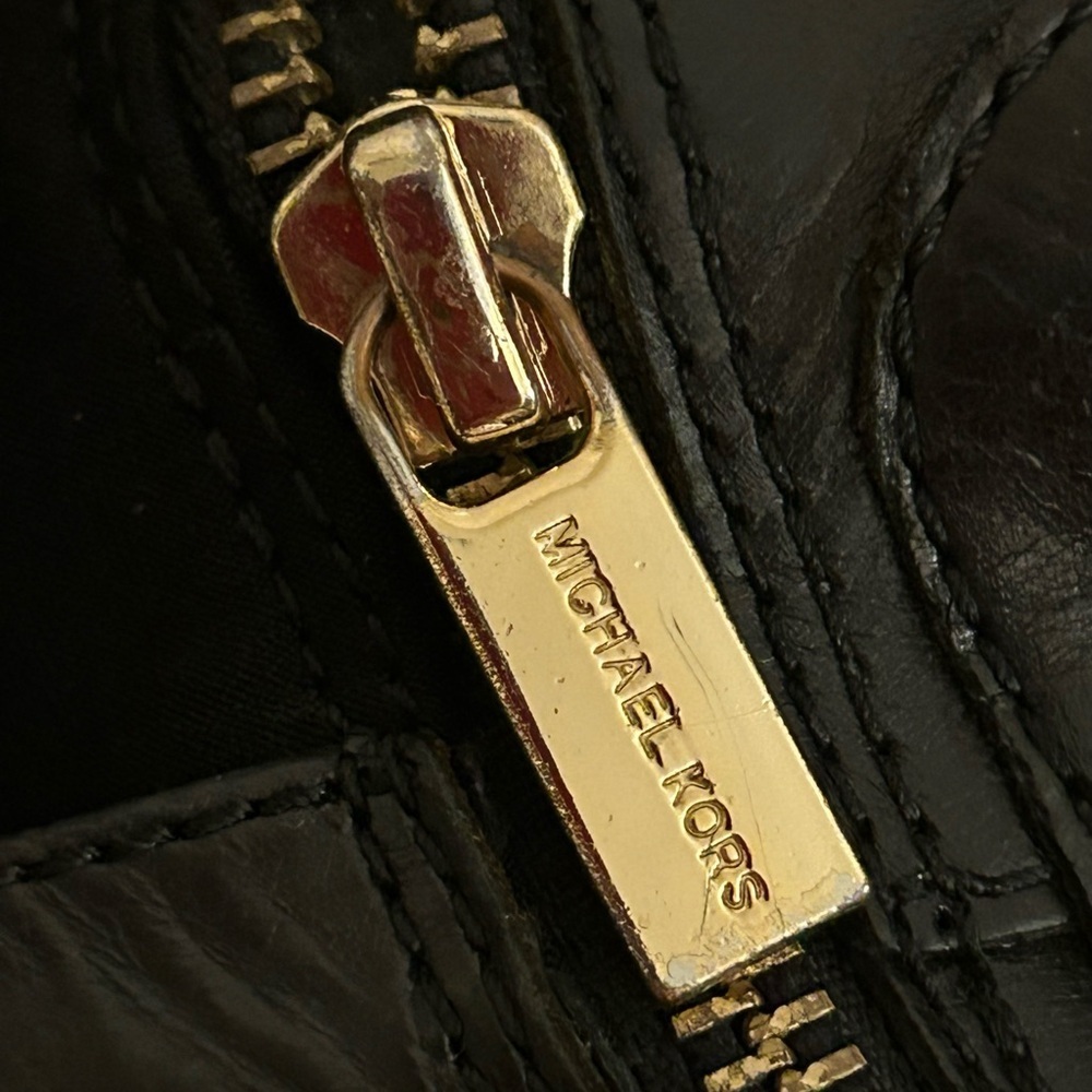Michael Kors Black Leather Knee-High Riding Boots with Gold Accent & Zipper, 7.5 - Picture 8 of 10